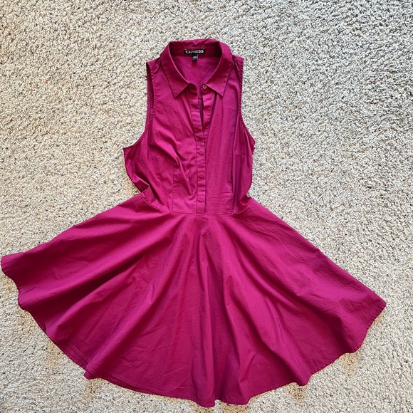 Express Fit and Flare Sleeveless Collared Dress | Color: Burgundy - Picture 2 of 11